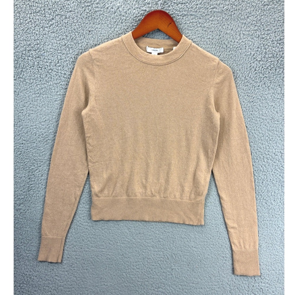 Vince Crewneck Pullover Sweater Womens S Beige Knit Long Sleeve Wool Cashmere